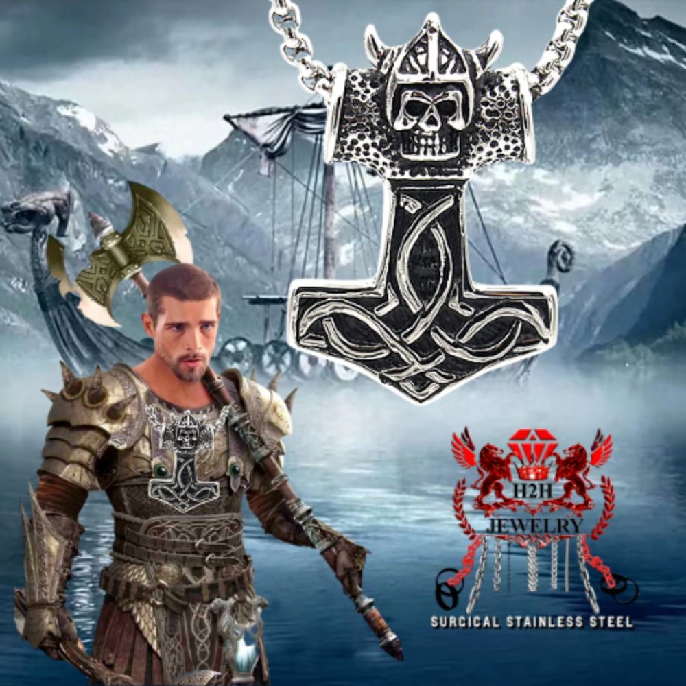 Biker Thor Viking Necklace Men's Thor's Hammer Nordic Warrior Pendant